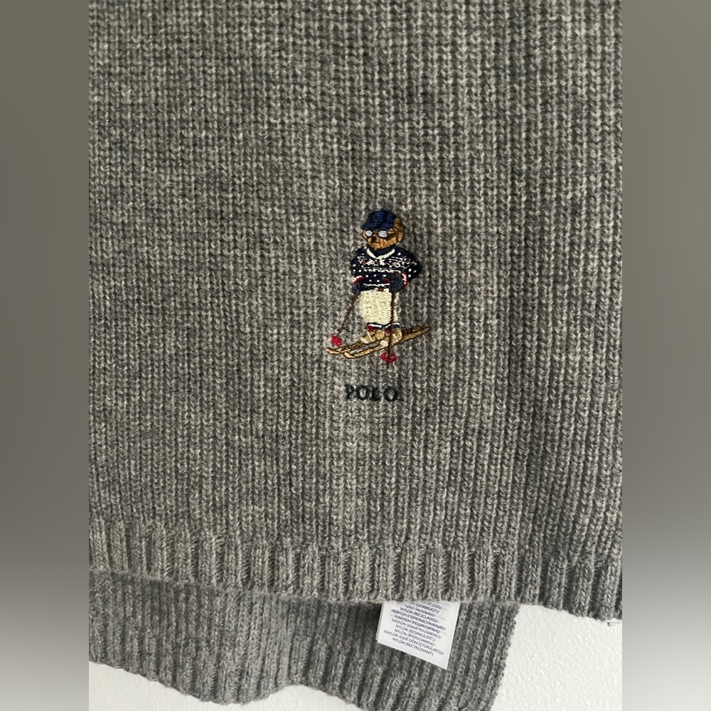 Ralph Lauren POLO grey scarf with ski bear embroidery